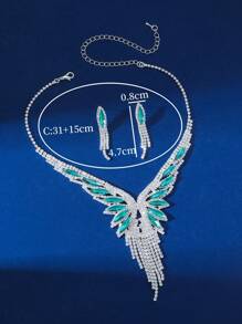 3pcs Silver Wedding Jewelry Set, Rhinestone Necklace Set, Bridesmaid Jewelry,Costume Jewelry Wedding Set, Gift For Her - Silver + Green - View 3