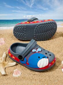 1双男童舒适时尚休闲软头防踢防撞可爱卡通鲸鱼图案透气凉鞋，耐穿易清洁，春夏款 - 灰色 - 查看 4