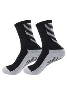 2/4 đôi tất bóng đá chống trượt sọc mới đến giữa bắp chân + ống bảo vệ ống chân, tất thể thao có đế silicon chống trượt dùng cho bóng đá, cầu lông, bóng rổ, luyện tập chạy bộ - màu đen - Xem 4