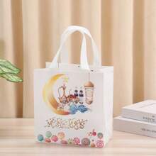8pcs/Set Reusable Moon Design Tote Bags, 23*22*11cm Non-Woven Fabric Gift Packaging Bags, Waterproof Printed Gift Bags