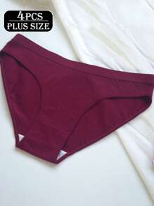 4 件大码女士纯色内裤，高弹力舒适透气亲肤低腰低腰低腰内裤 - 彩色 - 查看 2