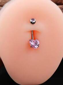 1 Stück 14G Titan Herz rosa CZ Bauchnabel Piercing gebogener Stab mit Innengewinde, Bauchnabel Schmuck, Geschenk für sie, 8mm 10mm 12mm 14mm 16mm - Herz - Übersicht 2