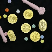 Set de ștampile din ceară din aliaj de aur, 6 bucăți, cu mâner de lemn înlocuibil - pisică cu model de camelie pentru invitații, felicitări, plicuri și ambalaje de cadouri, ștampile, modele florale