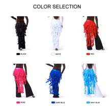 XChangeFun Belly Dance Hip Scarf Egypt Style Belt Skirt Latin Dance Tassel Wave Skirt For Outfit - 酒紅色 - 查看 3