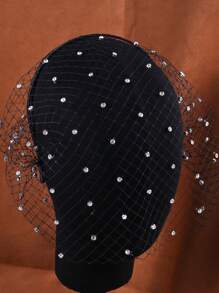 一套新娘头饰套装，包含仿水钻和珍珠、面纱、网纱发箍，黑白相间，复古舞会配饰，女孩发饰面纱水钻仿珍珠发箍，优雅头饰 - 彩色 - 查看 8