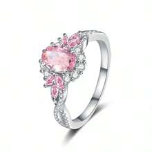1 Stück S925 Sterling Silber eiförmiger Pink Diamant & 5A Kubikzirkonia Damen Ring