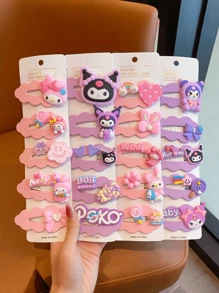 5pcs Sanrio Kuromi Melody Cartoon Pattern Kids Hair Clips, Packaged In OPP Bag, No Cardboard (Some Accessories May Be Random) - Clear - View 1