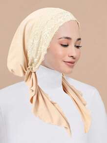 1pc New Solid Color Women Chemotherapy Cap With Lace Trim, Muslim Headscarf Turban Cap - A - View 18
