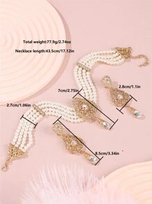 1 Set Handmade Palace Style Metal Hollow-Carved Rhinestone Inlaid Beaded Necklace With Matching Metal Earrings Jewelry Set, Suitable For Women Wedding, Party, Festival, Gift - Jewelry Sets - View 2