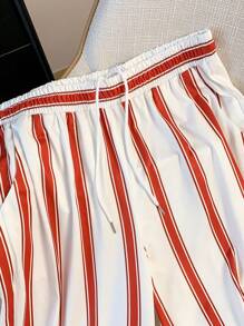 新款时尚条纹印花宽松直筒长裤优雅垂坠休闲裤春夏