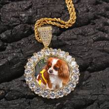 Customized Hip Hop Inlaid Large Zirconia Round Photo Pendant Creative DIY Pendant Photo Frame Necklace Jewelry Gift - White - View 7