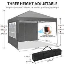 tooluck 3x3m Gazebo Waterproof Folding Tent Tonnelle Gazebo Carpas Cenadores With 4 Side Walls Sturdy Folding Gazebo For Outdoor Use With 50+ UV Protection Pop-Up Garden Party Tent For Outdoor Use Wedding Market - 灰色 - 查看 2