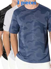 Summer Workout 3pcs/Set Men's Quick Dry Elastic T-Shirt, Breathable Short Sleeve Tee Shirt For Running And Sports