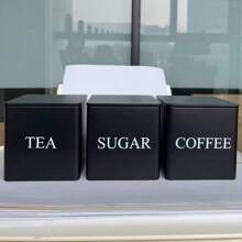 1 Set Of 3 Rectangular Bamboo Lid Tin Cans, Simple Ins European Style, Airtight Metal Container For Coffee, Candy, Tea Storage With Label, Easy Round Kitchen Canister Set - Multicolor - View 15