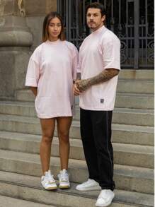 Oversized Plain Turtleneck Basic Streetwear T-Shirt For Men Unisex - Màu Hồng baby - Xem 7