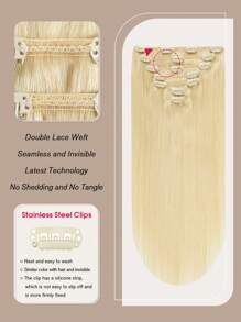 Yilite Hair Extensions Clip Ins 14-20 Inch 7pcs #613 Bleach Blonde Clip In Hair Extensions Human Hair Straight Clip In Hair Extensions Real Human Hair Double Weft (14-20 Inches #613 Bleach Blonde) - S613 - View 4