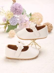 1 双春秋款 0-1 岁女婴蕾丝装饰 PU 软底公主平底鞋 - 白色 - 查看 2