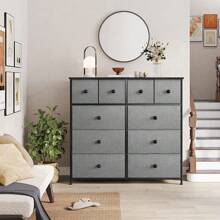 Comoda Cajonera para Recámara - 10 Cajones de Tela con Parte Superior de Madera y Marco de Acero Plegable - Mueble Organizador con Cajonera Ideal para Espacios (Gris Oxford) - Oxford gris - Ver 2