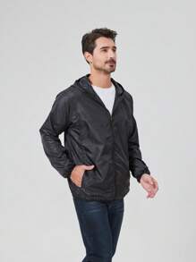 1 件男士轻质防水户外夹克，多口袋设计，防晒皮肤外套 - 黑色 - 查看 8