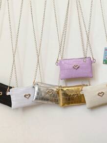 Torba na ramię ze skóry PU z haftowanym wzorem serca, mała kwadratowa torebka typu crossbody dla dziewcząt - A - Zobacz 2