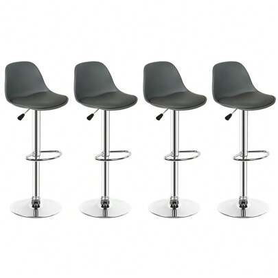 Set di 4 sgabelli da bar, regolabili in altezza con schienale, sgabello da cucina girevole, sgabello da bistrot, sedia girevole a 360°, portata 150 kg