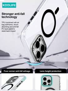Koolife 1pc Magnetic Charging 2-In-1 Full Body Hard Transparent Phone Case With Metal Lens Frame, Metal Buttons, Air Cushion Protection, High Screen Protection, Compatible With IPhone 16/16 Pro/16 Pro/15/15 Pro/15 Pro Max/15 Plus/14/13/12/11 Waterproof Shockproof Anti-Fall Scratch Resistant