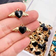 10 pezzi ciondoli a forma di cuore di cristallo con ali di angelo in lega, charms per fai da te per orecchini, portachiavi e artigianato femminile