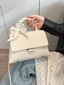 Fashionable Solid Color Women PU Handbag Versatile Solid Shoulder Bag Crossbody Bag Minimalist Square Bag - Beige - View 3