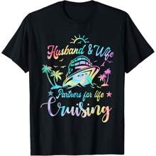 Husband And Wife Cruising Partners For Life Cruise Vacation T-Shirt Women's Plus Size Graphic Tee - 黑色 - 查看 1