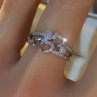 1 件优雅法式嘻哈心形设计女士戒指，复古独特小众百搭指环，适合日常佩戴