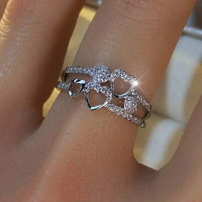 1 pieza Anillo de mujer elegante con diseño de corazón de estilo francés, hip-hop, vintage y único, anillo versátil para uso diario