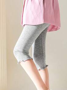 3pcs Kids Stretchy Frill Trim Solid Color 3/4 Leggings - Grey - View 3