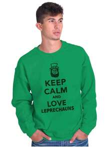 BRISCO BRANDS St Patrick's Day Graphic Fleece Lined Crewneck Pullover Sweatshirt Saint Paddy's Day Funny Sarcastic Keep Calm And Love Leprechauns Casual Everyday Cotton Printed Thermal Lined Jumper - 愛爾蘭綠 - 查看 1