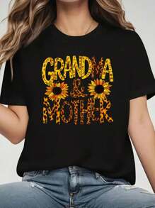 Camiseta impresa con los títulos "Mamá" y "Abuela", divertida y feliz para el Día de la Madre 2024, de cuello redondo informal, manga corta y cómoda para primavera y verano, ropa de mujer
