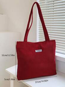 Corduroy Solid Color Shoulder Tote Bag, Suitable For Women's Daily Use - Burgundy - View 2