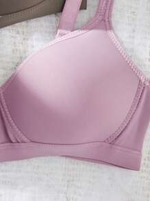 3PCS Lady's Comfortable Multicolour Wireless Soft Cup Solid Underwear Lingerie Bra - Multicolor - View 3