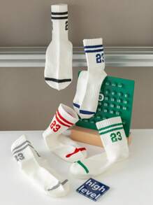 5 Pairs Kids Digit Print Breathable Mid-Calf Socks, Suitable For Boys And Girls In Spring/Summer