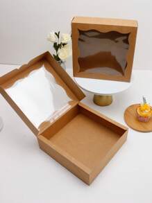 3 pièces/6 pièces Boîtes d'emballage blanches et brunes pour boulangerie, gâteaux, pâtisseries, desserts - Blanc - Voir 7