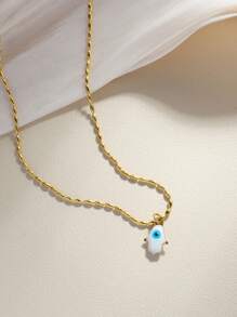 1pc Stylish Collarbone Chain Necklace With Devil's Eye & Palm Pendant, New Fashion Jewelry For Women, Suitable For Daily Wear, Festivals And Gifts