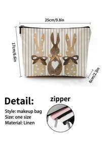 1 pieza Bolsa de cosméticos con estampado de lino de conejito de Pascua, hermosa bolsa de maquillaje de viaje y monedero multipropósito, regalo práctico y ligero para mujeres