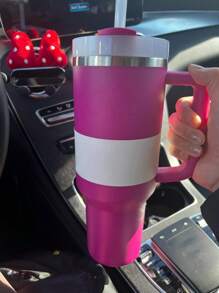 40 Oz Insulated Mug With Straw And Handle Leak Proof Lid, Insulated Coffee Mug Stainless Steel Travel Mug, Keeps Hot And Cold For Hours, Beverage Drinkware - Car Mug - Gift - 玫紅色 - 查看 3
