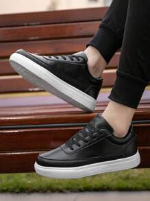 (Size Run Small) Men's Stylish Lightweight Street Casual Sneakers, Comfortable Low-Top Athletic Outdoor Slip-Resistant Flat Shoes, Retro PU Leather Patchwork Suitable For Youth, Smart-Casual Wear