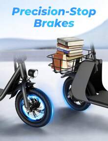 WIND HORSE Electric Scooter With Seat, 20 Miles Range Foldable Electric Scooter For Adults 265LBS Max Load, E Scooter For Commuting With Basket, 20 MPH Max Speed, 12.5" Tires Black