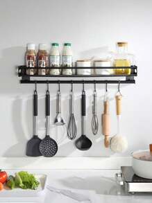 1pc Multi-Function Spice Rack, Wall Mounted Storage For Kitchen, Bathroom, Balcony, Space Saving, Waterproof & Rustproof, No-Drill Installation