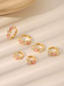 Set de 6 pendientes con forma de corazón con circonita brillante, en diferentes tamaños a juego, accesorios de joyería de lujo para mujeres, adecuado para uso diario, regalo para el Día de San Valentín, mamá, madre, Día de la Madre