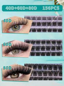 156 件 DYCKO DIY 簇状假睫毛，3D 立体效果，D 卷曲 8-16 毫米分段假睫毛，自然蓬松，防水，可重复使用，适合初学者在家 DIY、节日、派对