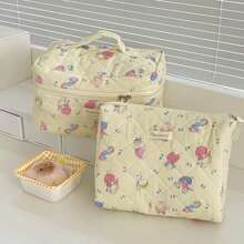 Bolsa de maquillaje suave con cremallera con diseño de ratón lindo, estuche de cosméticos con diseño de dibujos animados pintado a mano para uso en el hogar, viajes y exteriores