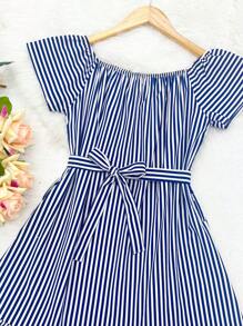 olinka modas Striped  Crepe Dress - Màu xanh hải quân - Xem 2