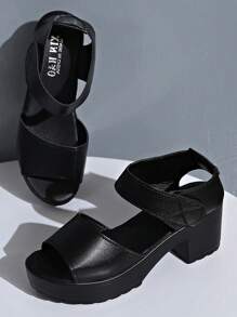 2025 Summer Women High Heel Sandals, Chunky Heel Sandals, Ladies Peep Toe Sandals, Waterproof Platform Thick Bottom Sandals, New Style Peep-Toe Shoes, Fashion Casual Lightweight Shoes, Black High Heel Sandals, Black Sandals, Thick Bottom High Heel Shoes, Black Shoes