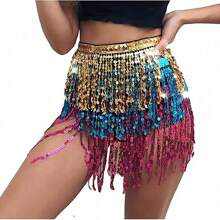 Women's Sequined Shiny Belly Dance Hip Scarf Simian Style Flash Dance Hip Scarf Wrap Short Belt Skirt Party Costume Adult Stage DS Performance Belly Dance Waist Chain - Multicolor - View 14